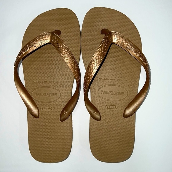 HAVAIANAS FLIPFLOPS ROSE GOLD TAN BOTTOM SZ 7/8 women’s - Picture 1 of 5